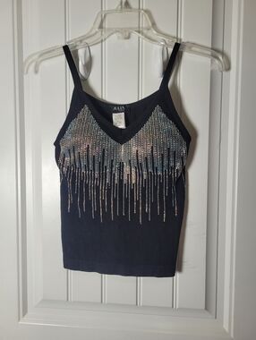 Black glitter V-Neck Spaghetti Strap Tank by Julia by Love J Size S/M
